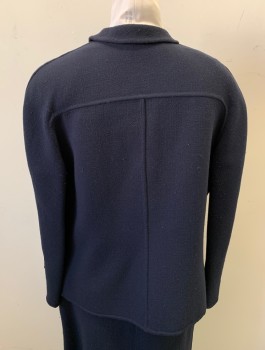 VALENTINO, Navy Blue, Wool, Solid, Collar Attached, 2 Faux Pockets, Open Front, 3 Black and Gold Trim Buttons Cuffs