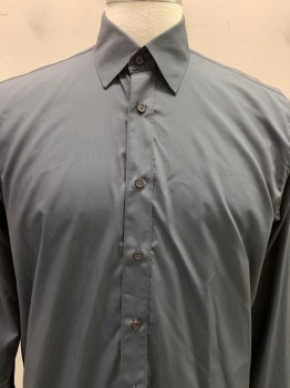 Tailor Made, Charcoal Gray, Cotton, Solid, L/S, Button Front, Collar Attached,