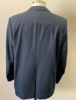 EAGLESONS, Navy Blue, Wool, Polyester, Stripes, Notched Lapel, Single Breasted, 2 Button, Pinstripe, 2 Flap Pockets, 2 Inside Pockets, 1/2 Lining In Back, Looks Gray In Close Up Photo