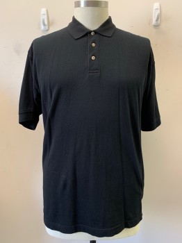 HOI, Black, Cotton, Solid, S/S, 3 Buttons, Collar Attached