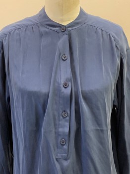 J. BRAND, Navy Blue, Silk, Solid, L/S, Button Front, Collar Band, Pleated,