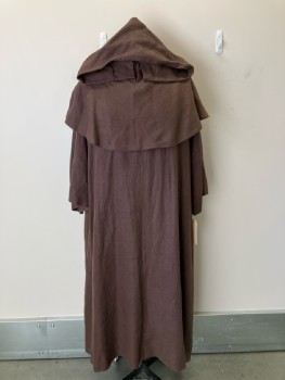 NL, Brown, Wool, Monk Robe,, Long Sleeves, Hooded, Floor Length