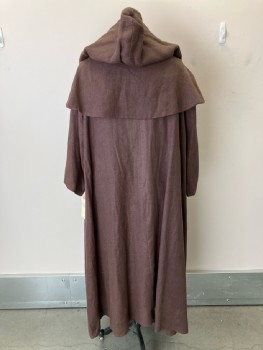 NL, Brown, Wool, Monk Robe,, Long Sleeves, Hooded, Floor Length