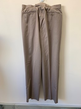 Mens, Casual Pants, NL, Khaki Brown, Poly/Cotton, OPEN, 34/, Side Pockets, Zip Front, Pleated Front, 2 Welt Pockets