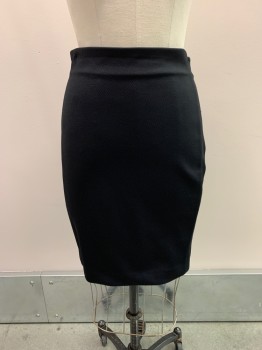 Womens, Skirt, Knee Length, DVF, Black, Polyamide, Silk, Textured Fabric, 8, Self Diagonal Stripe, Elastic Side, Zip Back, Pencil Skirt