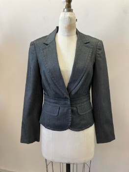 Womens, Blazer, TRINA TURK, Gray, Wool, Polyester, Solid, B:36, 6, Visible Weave, SB. 1 Snap Front, Notched Lapel, 2 Pocket Flaps, Waistband Insert, 4 Self Covered Buttons At Cuffs Single Vent