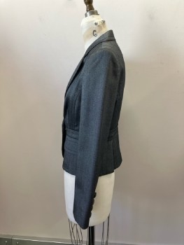 Womens, Blazer, TRINA TURK, Gray, Wool, Polyester, Solid, B:36, 6, Visible Weave, SB. 1 Snap Front, Notched Lapel, 2 Pocket Flaps, Waistband Insert, 4 Self Covered Buttons At Cuffs Single Vent