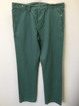 Mens, Casual Pants, OLD NAVY, Green, Cotton, Solid, 31, 36, Green, Flat Front, Zip Front, 5 Pockets