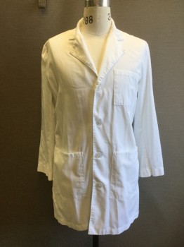 LANDAU, White, Cotton, Solid, Lab Coat. 2 Button Single Breasted, 3 Pockets,