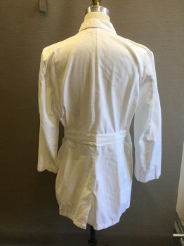 LANDAU, White, Cotton, Solid, Lab Coat. 2 Button Single Breasted, 3 Pockets,