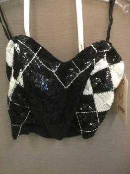 JEANELLE, Black, White, Spandex, Sequins, Check , Strapless, Sweetheart, Pullover, Sequin Front with Black Middle and Check Sides, Solid Black Stretch Cotton Back