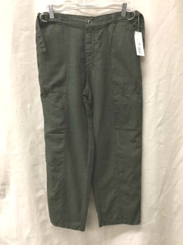 Womens, Pants, AG, Olive Green, Linen, Cotton, Solid, 27R, Carpenter Style, Adjustable Waist