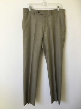 Mens, Suit, Pants, TOMMY HILFIGER, Taupe, Synthetic, Heathered, 33, 34, Flat Front Zip Fly, 5 Pockets