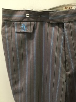 Mens, Casual Pants, PENGUIN, Dove Gray, Black, Blue, Ecru, Cotton, Polyester, Stripes - Vertical , 36/32, Flat Front,