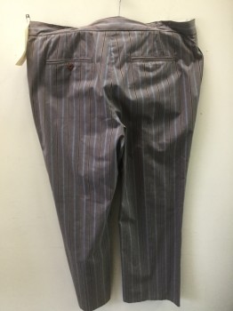 Mens, Casual Pants, PENGUIN, Dove Gray, Black, Blue, Ecru, Cotton, Polyester, Stripes - Vertical , 36/32, Flat Front,