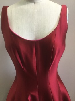 Womens, Cocktail Dress, AQUA, Red, Acetate, Polyester, Solid, 2, Red Satiny Tank Style A-line Dress, Hot Pink Lining, Back Zipper