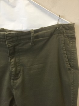 VELVET, Olive Green, Cotton, Solid, Twill, Jogger Style Pants with Elastic Cuffs, Zip Fly, 4 Pockets, Zippers at Hems