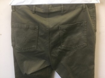VELVET, Olive Green, Cotton, Solid, Twill, Jogger Style Pants with Elastic Cuffs, Zip Fly, 4 Pockets, Zippers at Hems