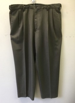 HAGGAR, Taupe, Polyester, Solid, Double Pleated, Zip Fly, 4 Pockets, Relaxed Leg, 90's/00's