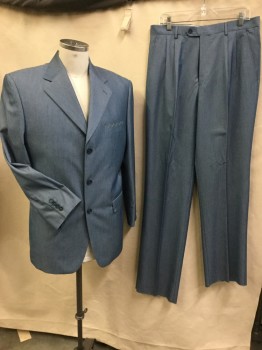 FERRECCI, Slate Blue, Wool, Heathered, Jacket, Slate Blue with Slate Blue Vertical Stripes Lining, Notched Lapel, Single Breasted, 3 Button Front, 3 Pockets, Long Sleeves, with Matching Pants
