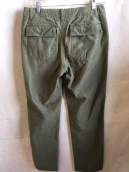 Womens, Pants, LEVI'S, Olive Green, Cotton, Solid, 28, 1.5" Waistband with Belt Hoops, 4 Pockets Zip Front, Raw Hem