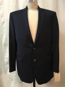 LAUREN, Midnight Blue, Wool, Solid, Midnight,  Notched Lapel, Collar Attached, 2 Buttons,  3 Pockets,