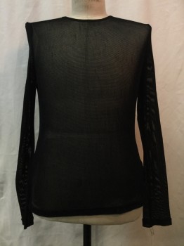 TRIPP, Black, Synthetic, Solid, Black Net, Crew Neck, Long Sleeves,