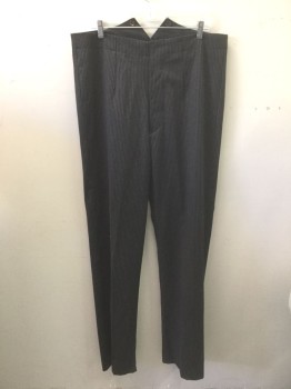 Mens, Historical Fiction Pants, N/L MTO, Navy Blue, Brown, Wool, Stripes - Pin, Ins:29, W:37, Flat Front, Button Fly, Suspender Buttons at Inside of Waistband, Made To Order Victorian 1800's