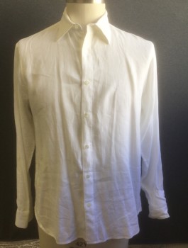 MICHAEL KORS, White, Linen, Solid, Long Sleeve Button Front, Collar Attached