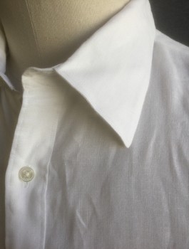 MICHAEL KORS, White, Linen, Solid, Long Sleeve Button Front, Collar Attached