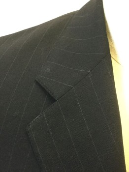 BROOKS BROTHERS, Black, Lt Gray, Wool, Stripes - Pin, Cool Black with Light Gray Faint Pinstripes, Single Breasted, Notched Lapel, 2 Buttons,  3 Pockets
