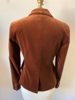 Womens, Blazer, THEORY, Brown, Cotton, Lycra, Solid, 6, Single Breasted, 2 Buttons, Velveteen, 2 Pockets, Peaked Lapel,