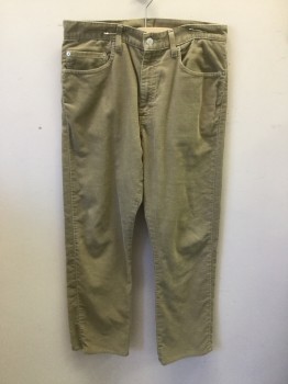 Mens, Casual Pants, LEVI'S, Tan Brown, Cotton, Polyester, Solid, 33/32, Corduroy, Flat Front, Zip Fly, Jean Style 5 Pockets, Belt Loops