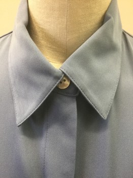 THEORY, Slate Blue, Silk, Elastane, Solid, L/S, B.F., Covered Button Placket, C.A.,
