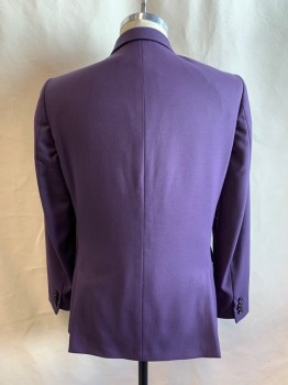 PAUL SMITH, Purple, Wool, Solid, Single Breasted, 2 Buttons,  3 Pockets, Notched Lapel, Double Back Vent