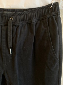 ZANEROB, Black, Cotton, Elastane, Solid, 4 Pockets, Elastic Drawstring Waistband, Elastic Cuffs