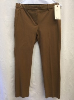 THEORY, Caramel Brown, Cashmere, Nylon, Solid, Flat Front, 2 Faux Front Pockets, 2 Back Pockets, Cropped Belt Loops,