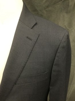 ERMENEGILDO ZEGNA, Charcoal Gray, White, Wool, Wool, Stripes - Pin, Single Breasted, Collar Attached, Notched Lapel, Hand Picked Collar/Lapel, 3 Pockets, 2 Buttons, Long Sleeves