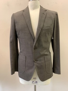 BONOBOS, Brown, Gray, Black, Wool, Multi Color Weave, Notched Lapel, Single Breasted, Button Front, 2 Buttons, 3 Pockets