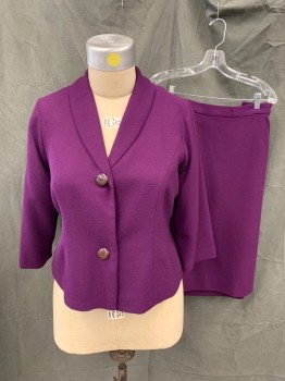 Womens, 1990s Vintage, Suit, Jacket, N/L, Aubergine Purple, Wool, Solid, W 40, B 44, Crepe Jacket, Shawl Collar, 2 Button Front, 3/4 Sleeve