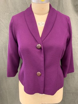N/L, Aubergine Purple, Wool, Solid, Crepe Jacket, Shawl Collar, 2 Button Front, 3/4 Sleeve