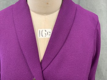 N/L, Aubergine Purple, Wool, Solid, Crepe Jacket, Shawl Collar, 2 Button Front, 3/4 Sleeve