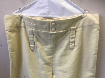 Mens, Historical Fiction Pants, N/L, Cream, Cotton, Solid, W:38, Military Uniform Breeches, Brushed Twill, Fall Front, Knee Length, Gold Buttons at Leg Opening, Lacings/Ties and Invisible Zipper at Center Back Waist, Made To Order Reproduction Late 1700's Early 1800's