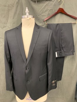 Mens, Suit, Jacket, VITALI, Black, Viscose, Polyester, Solid, 44R, Single Breasted, Collar Attached, Notched Lapel, 3 Pockets, 2 Buttons