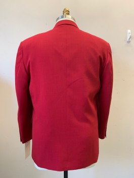 Mens, Suit, Jacket, VANETTI, Red, Polyester, Solid, 46 L, Notched Lapel, Collar Attached, 4 Buttons, 3 Pockets,