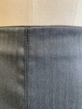 GUCCI, Gray, Charcoal Gray, Wool, Nylon, Herringbone, Pencil Skirt, Open Faggoting Seam Vertically Down Center Front, Vent at Center Back Hem, Invisible Zipper at Side