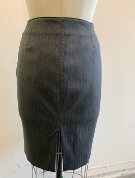 GUCCI, Gray, Charcoal Gray, Wool, Nylon, Herringbone, Pencil Skirt, Open Faggoting Seam Vertically Down Center Front, Vent at Center Back Hem, Invisible Zipper at Side