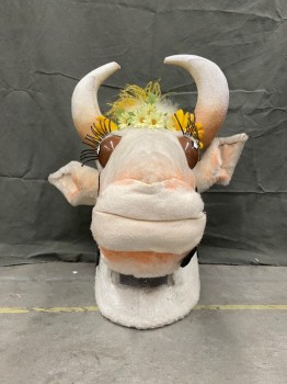 MTO, Off White, Black, Yellow, Brown, Faux Fur, Foam, Color Blocking, Cow Head, Yellow Flowers, Big Eyes