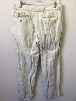 Mens, Casual Pants, POLO, Khaki Brown, Linen, Silk, Solid, 32, 34, Aged/Distressed,  Flat Front, 5 Pockets, Holes, Stains,