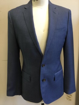 JCREW, Blue, Wool, Heathered, 2 Buttons,  3 Pockets, Notched Lapel,